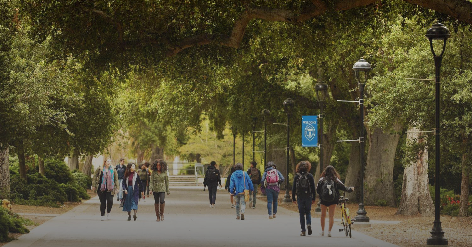 Students walking on campus at Pomona College